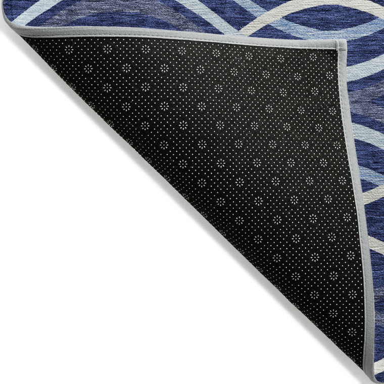 5' X 8' Navy Blue And Denim Blue Abstract Washable Indoor Outdoor Area Rug Transitional Style - Navy Blue, Denim Blue Color