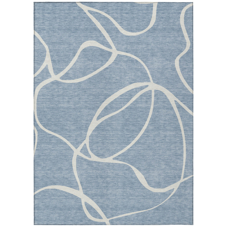 3' X 5' Denim Blue And Ivory Abstract Washable Indoor Outdoor Area Rug Transitional Style - Denim Blue, Ivory Color