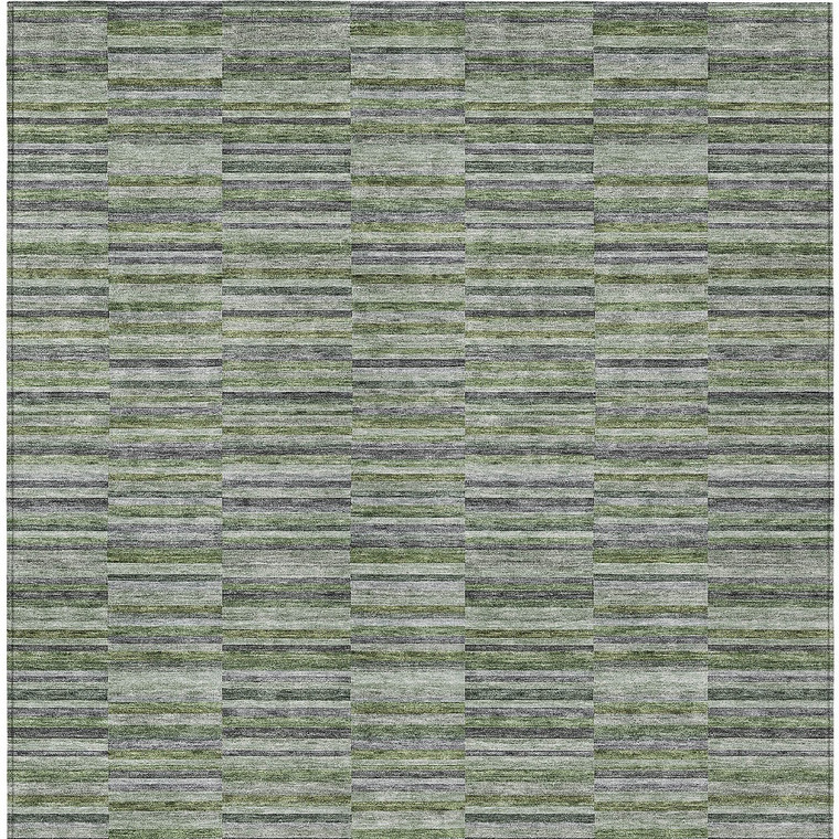 3' X 5' Olive Green And Gray Striped Washable Indoor Outdoor Area Rug