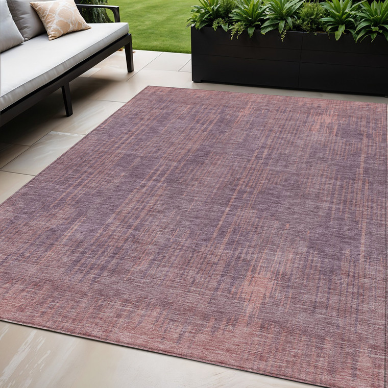 5' X 8' Mauve And Dark Purple Striped Washable Indoor Outdoor Area Rug