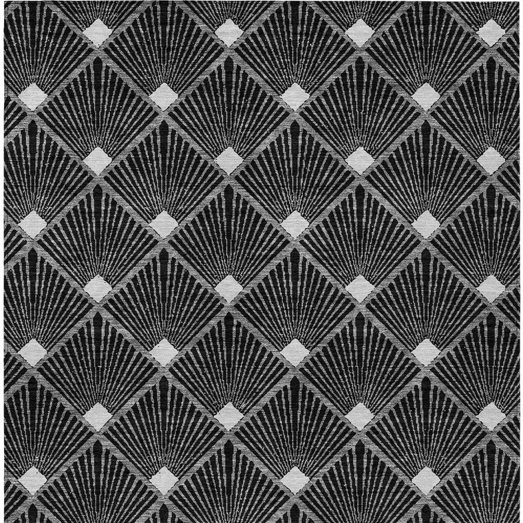 5' X 8' Black Gray And Ivory Geometric Washable Indoor Outdoor Area Rug - Black, Gray, Ivory