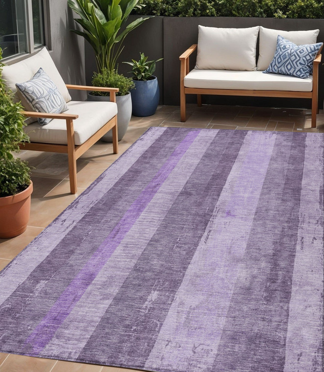 5' X 8' Purple And Lilac Striped Washable Indoor Outdoor Area Rug