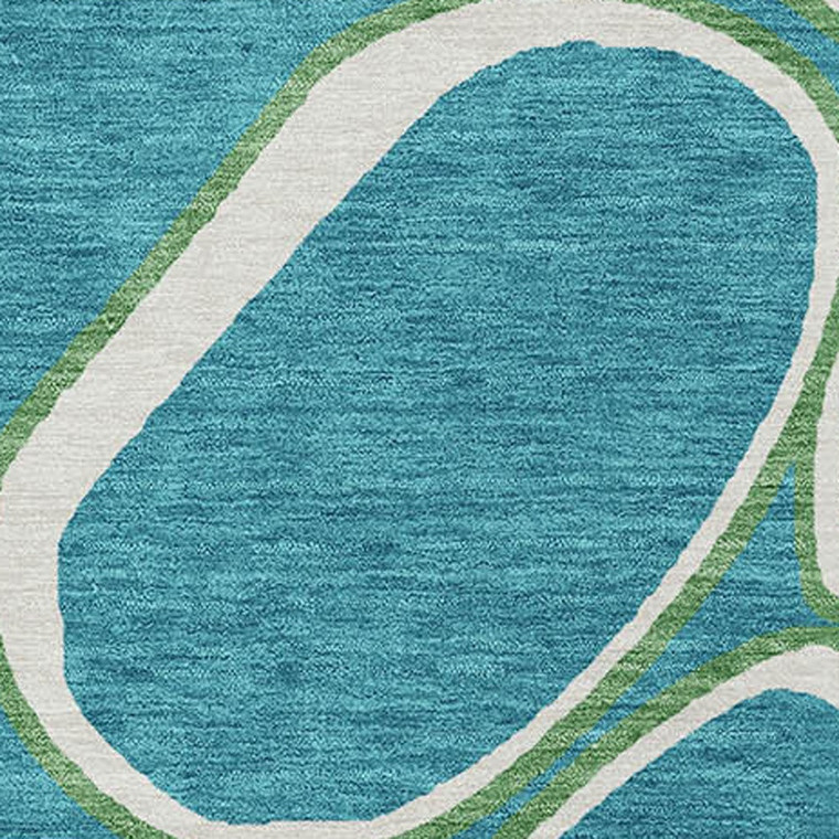 3' X 5' Teal Blue Ivory And Green Abstract Washable Indoor Outdoor Area Rug - Teal Blue, Ivory, Green