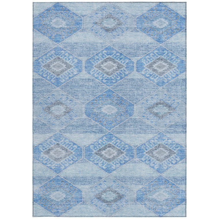 3' X 5' Blue And Gray Aztec Washable Indoor Outdoor Area Rug
