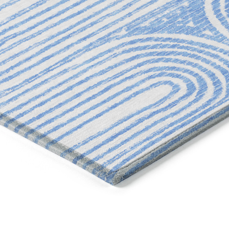 8' Runner Blue and White Abstract Washable Non Skid Indoor Outdoor Runner Rug - Blue, White