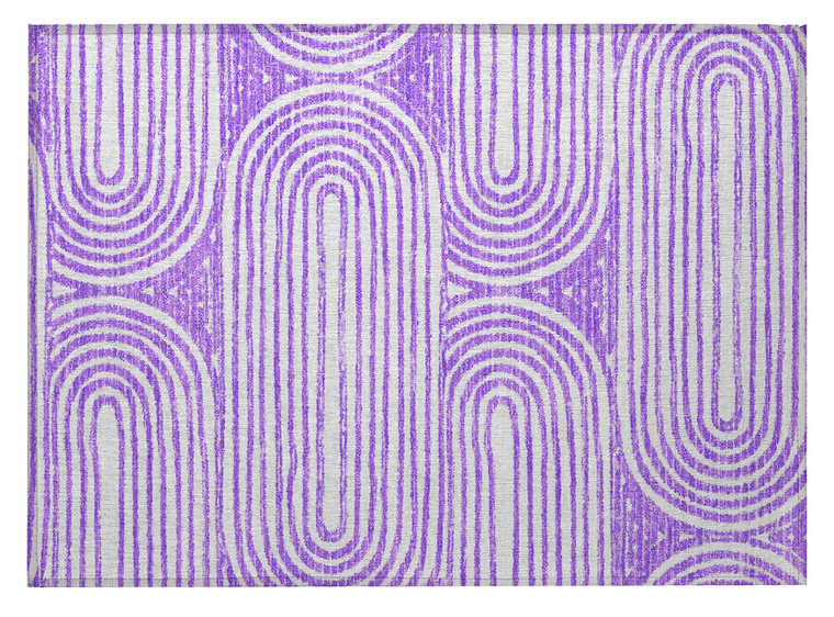 2' X 3' Purple and White Abstract Washable Non Skid Indoor Outdoor Area Rug - Purple, White
