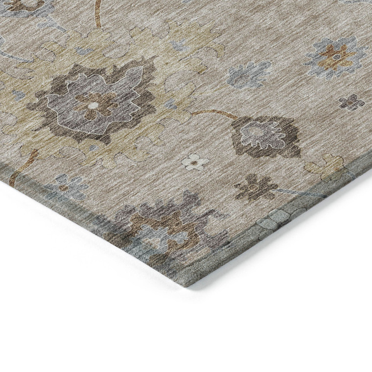 3' X 5' Taupe Silver And Gray Floral Washable Indoor Outdoor Area Rug