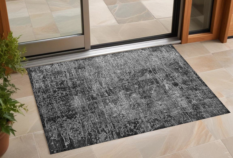 2' X 3' Gray Abstract Washable Non Skid Indoor Outdoor Area Rug Transitional Style - Gray Color