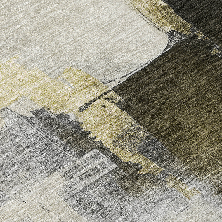 3' X 5' Khaki Light Green And Black Abstract Washable Indoor Outdoor Area Rug