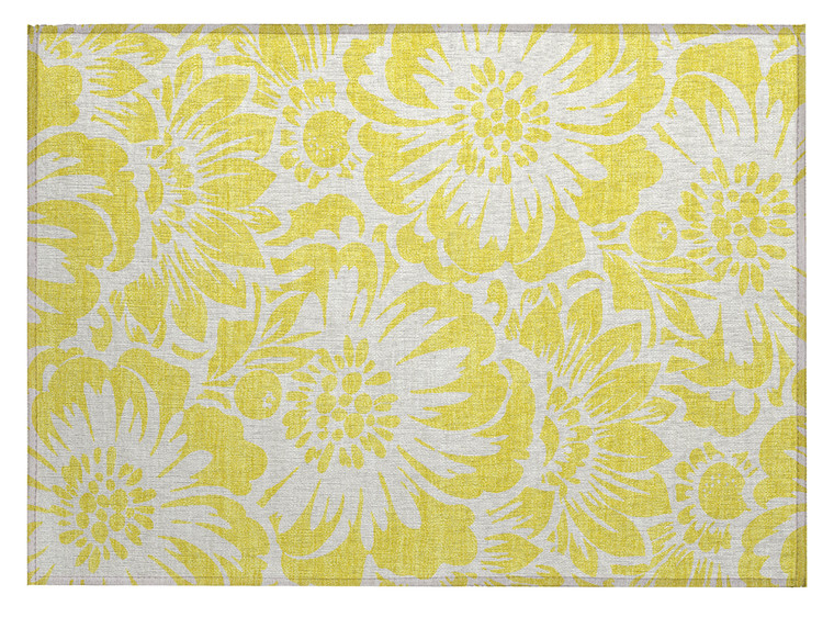 2' X 3' Yellow and Ivory Floral Washable Non Skid Indoor Outdoor Area Rug