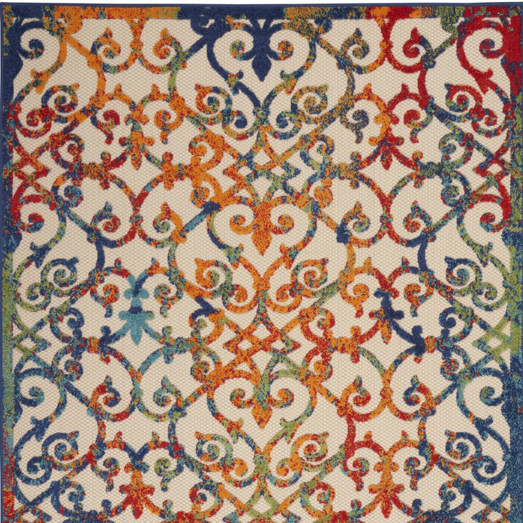 4' X 6' Ivory Blue Orange And Green Trellis Indoor Outdoor Area Rug