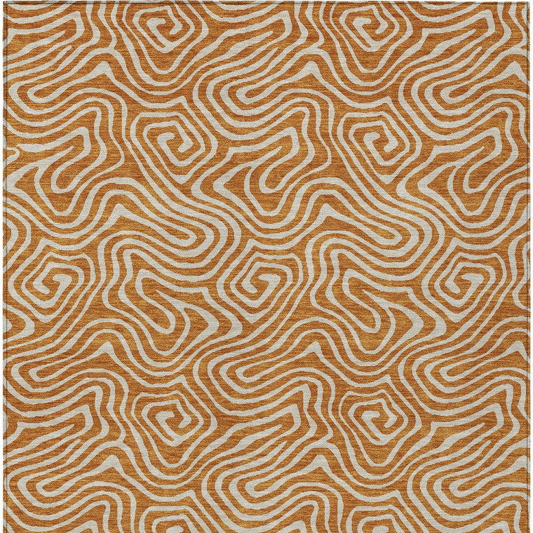 3' X 5' Copper And Beige Abstract Washable Indoor Outdoor Area Rug