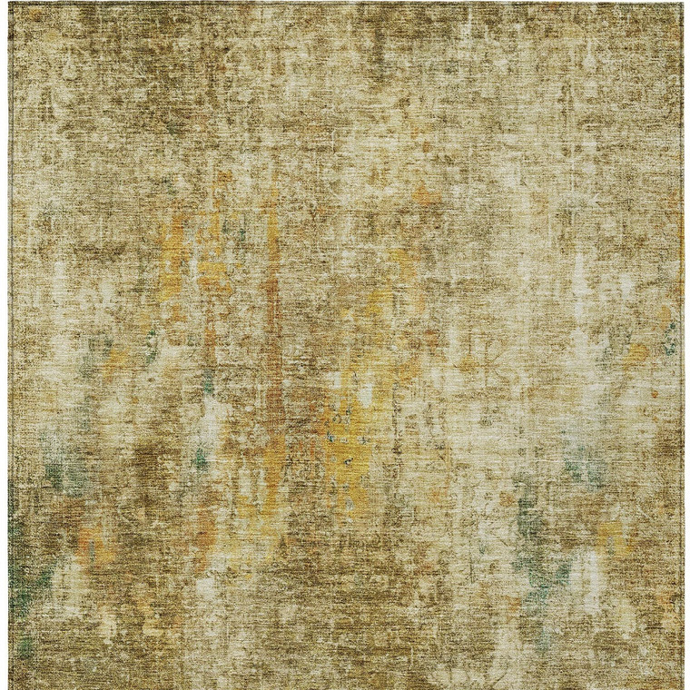 5' X 8' Brown Beige And Gold Abstract Washable Indoor Outdoor Area Rug - Brown, Beige, Gold
