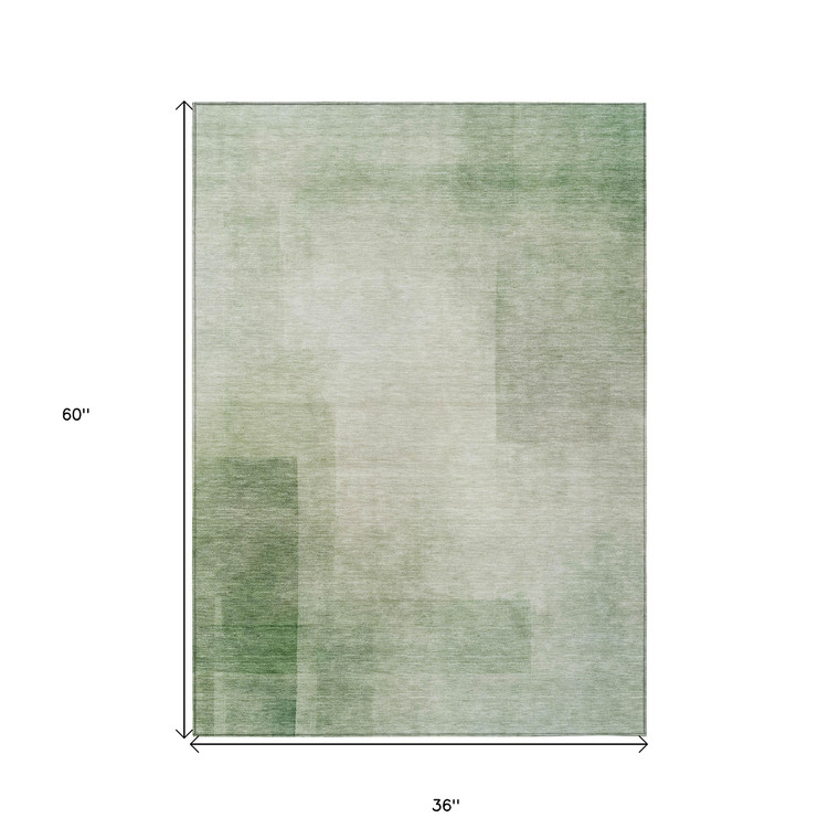 3' X 5' Artichoke Green Geometric Washable Indoor Outdoor Area Rug - Artichoke Green