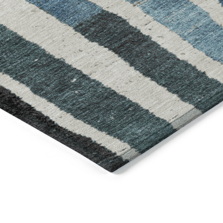 3' X 5' Black Denim Blue And Merlot Striped Washable Indoor Outdoor Area Rug