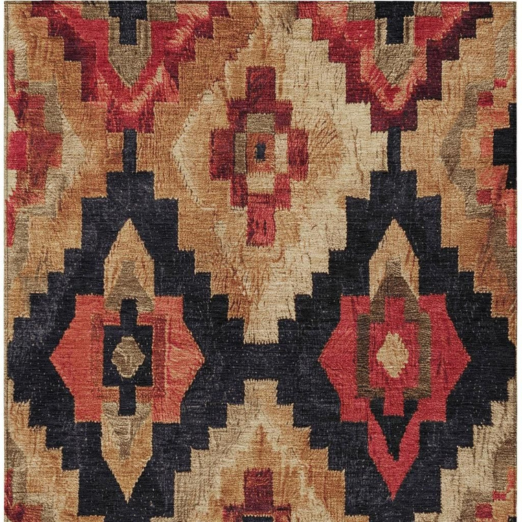 5' X 8' Rust And Charcoal Aztec Washable Indoor Outdoor Area Rug