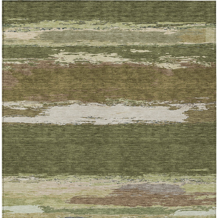 3' X 5' Olive Green Abstract Washable Indoor Outdoor Area Rug