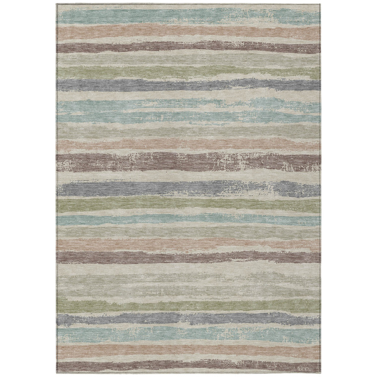 5' X 8' Beige Brown And Gray Striped Washable Indoor Outdoor Area Rug - 606114946564
