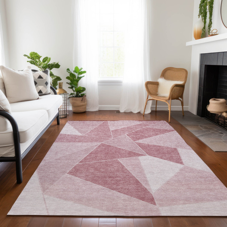 5' X 8' Blush Pink And Ivory Geometric Washable Indoor Outdoor Area Rug