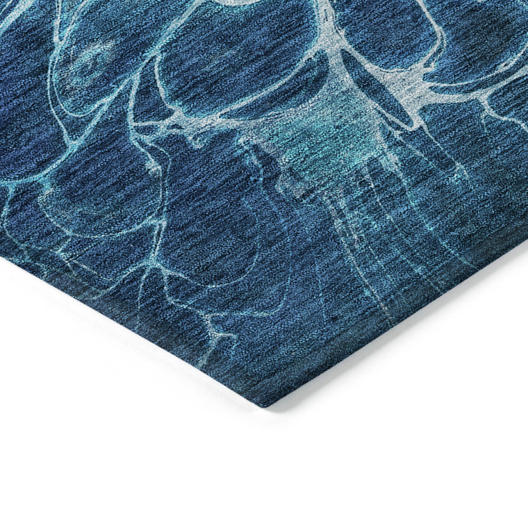5' X 8' Navy Blue And Sky Blue Abstract Washable Indoor Outdoor Area Rug - Navy Blue, Sky Blue