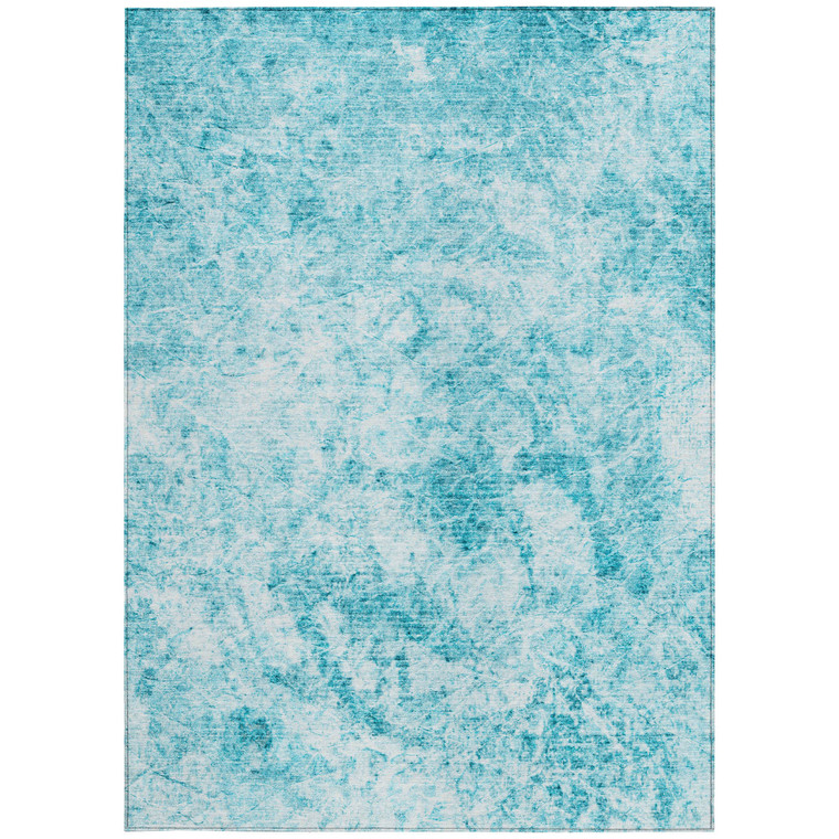 5' X 8' Teal Abstract Washable Non Skid Indoor Outdoor Area Rug Transitional Style - Teal Blue Color