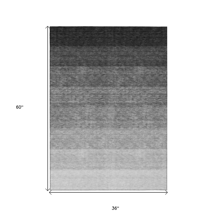 3' X 5' Black And Ivory Ombre Washable Indoor Outdoor Area Rug