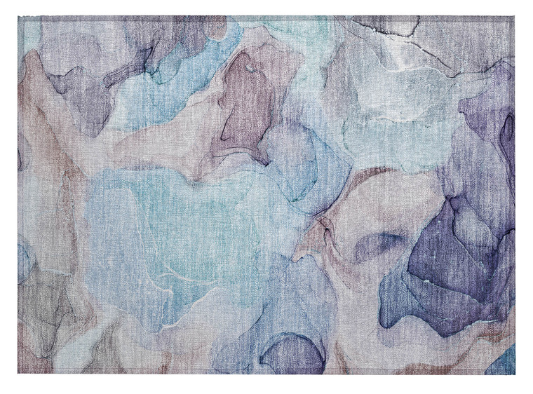 2' X 3' Blue Abstract Washable Non Skid Indoor Outdoor Area Rug Transitional Style - Blue Color