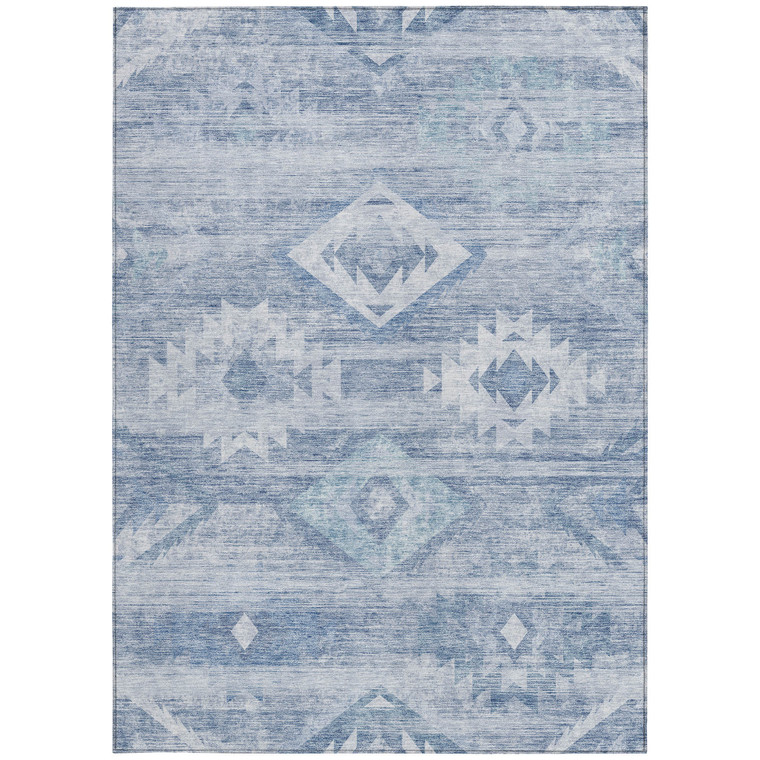 3' X 5' Denim Blue And Sky Blue Southwestern Washable Indoor Outdoor Area Rug - 608219155070