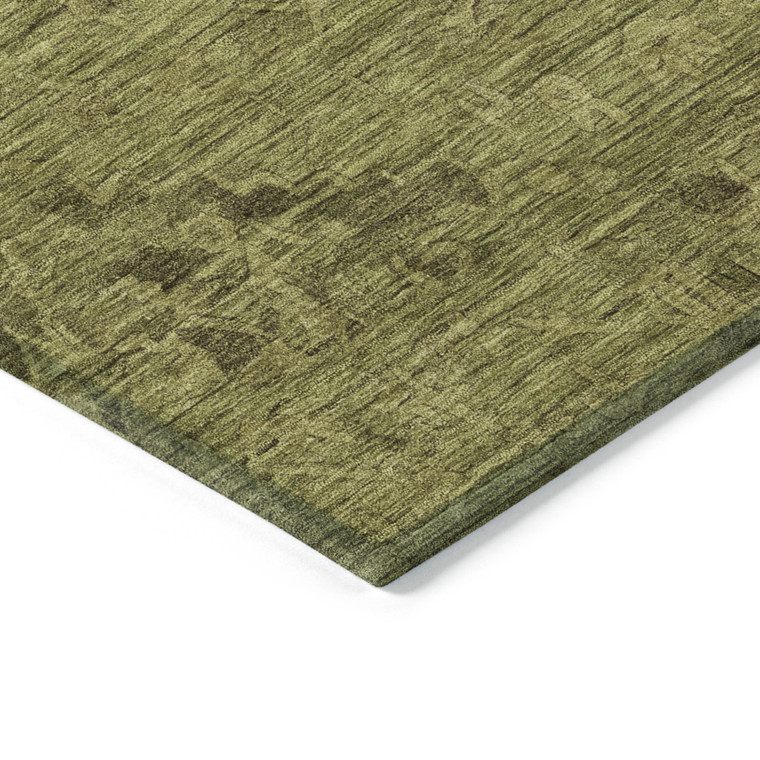 3' X 5' Olive Green And Brown Floral Washable Indoor Outdoor Area Rug