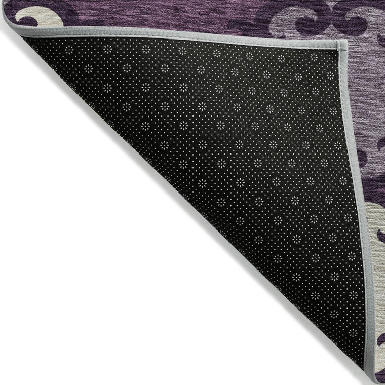 5' X 8' Eggplant And Ivory Trellis Washable Indoor Outdoor Area Rug