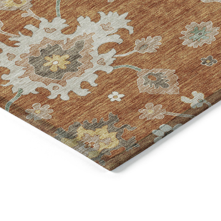 5' X 8' Orange Ivory And Gray Floral Washable Indoor Outdoor Area Rug