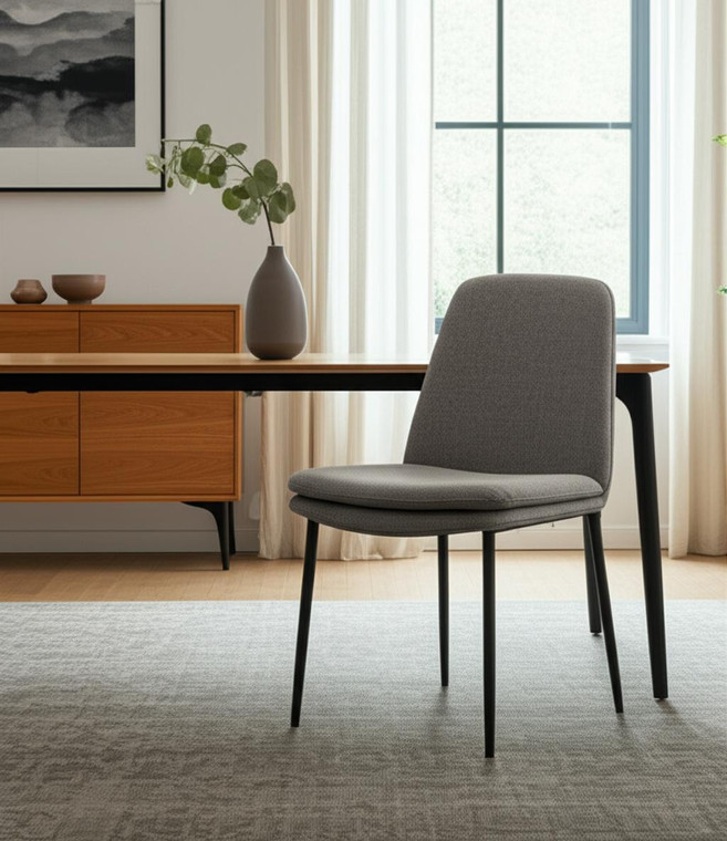 Gray and Black Upholstered Fabric And Metal Dining Side Chair