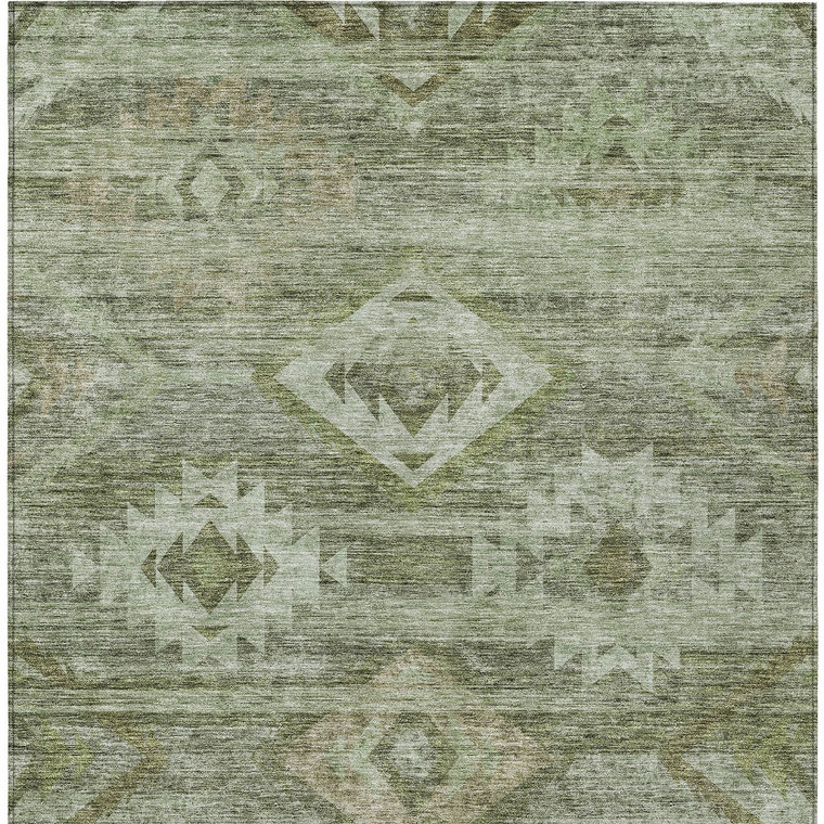 5' X 8' Olive Green And Fern Green Southwestern Washable Indoor Outdoor Area Rug - Olive Green, Fern Green