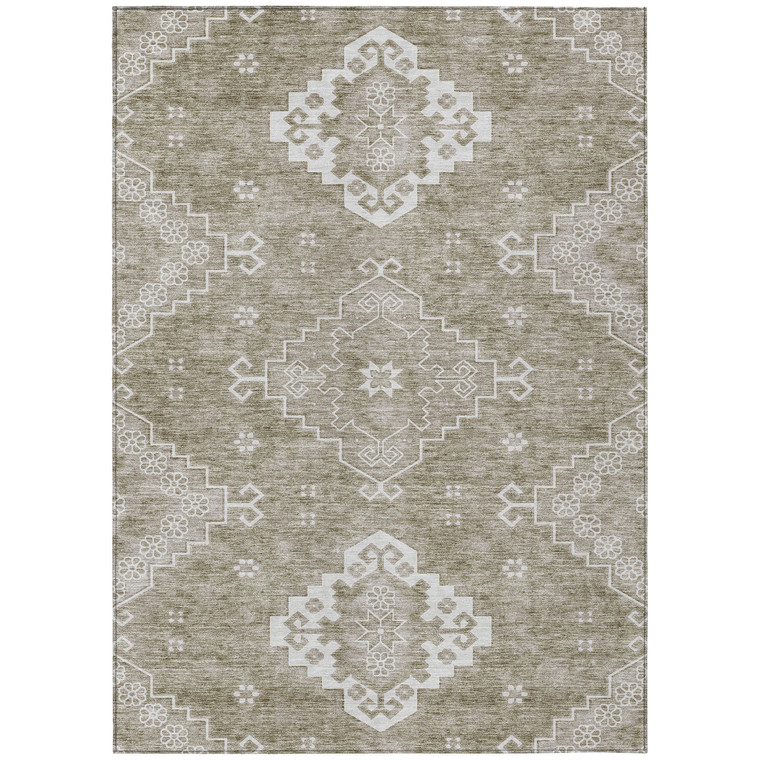 3' X 5' Taupe Beige And Ivory Medallion Washable Indoor Outdoor Area Rug