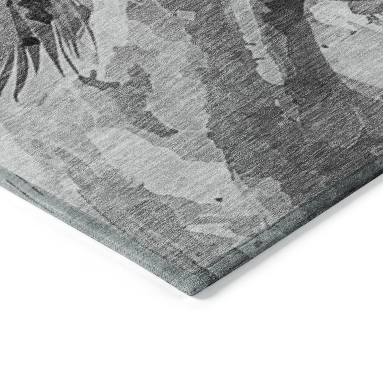 5' X 8' Gray And Silver Horse Washable Indoor Outdoor Area Rug - Gray, Silver