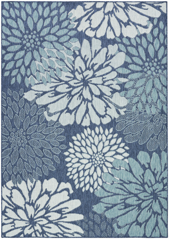 6' X 9' Navy Blue Floral Indoor Outdoor Area Rug