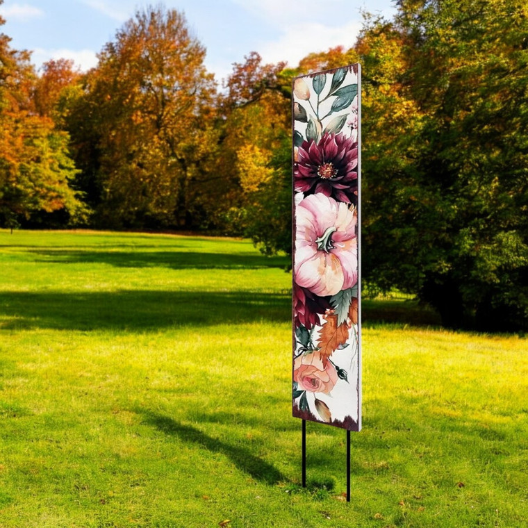 42" Green Orange And White Solid Wood Pumpkin Garden Stake - 880016416077