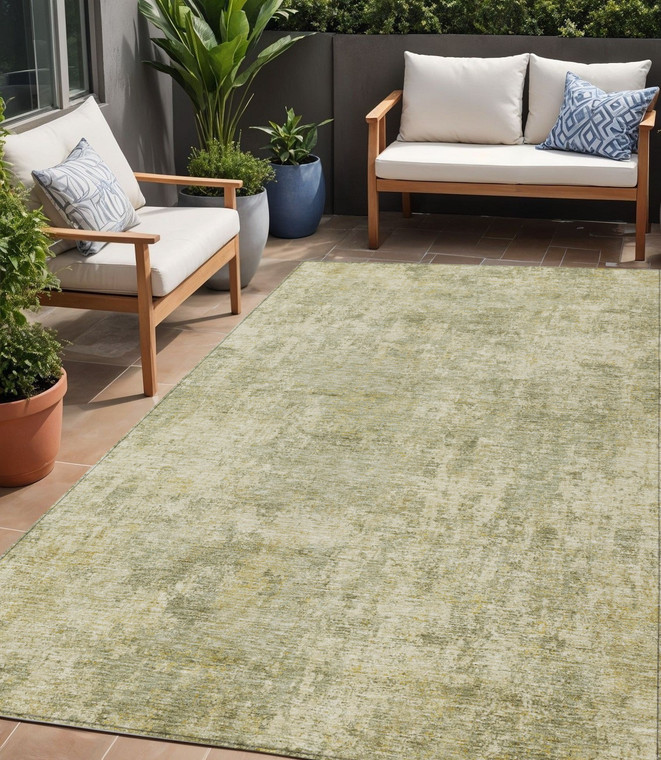 5' X 8' Sage And Beige Abstract Washable Indoor Outdoor Area Rug - Sage, Beige