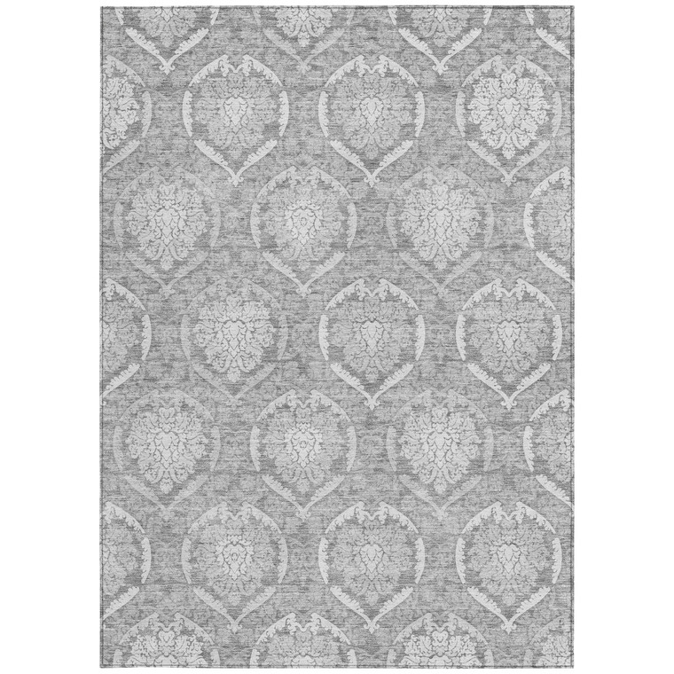 5' X 8' Gray And Silver Medallion Washable Indoor Outdoor Area Rug