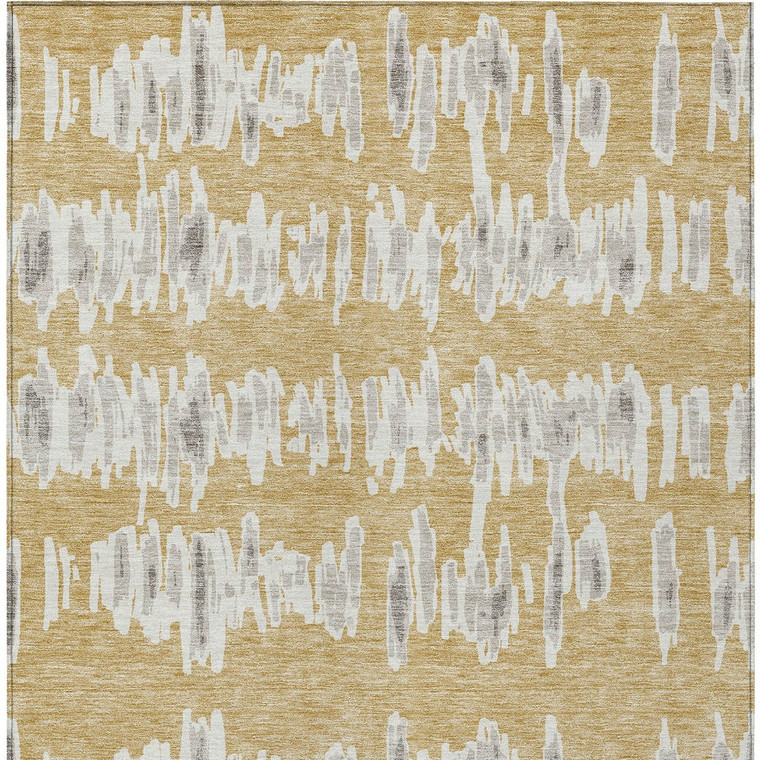 3' X 5' Gold Gray And Ivory Striped Washable Indoor Outdoor Area Rug - Gold, Gray, Ivory