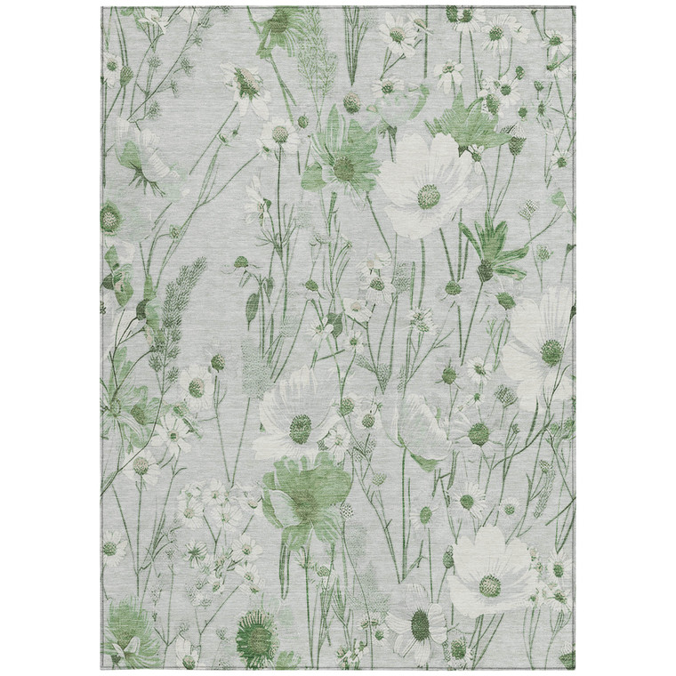 3' X 5' Mint Green And Ivory Floral Washable Indoor Outdoor Area Rug - 880016531848