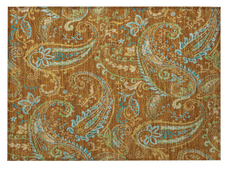 2' X 3' Orange Paisley Washable Non Skid Indoor Outdoor Area Rug