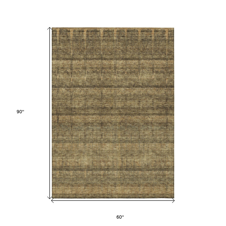 5' X 8' Brown Beige And Chocolate Striped Washable Indoor Outdoor Area Rug