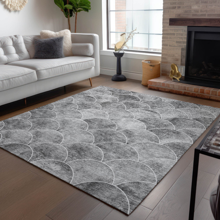 3' X 5' Gray Charcoal And Ivory Abstract Washable Indoor Outdoor Area Rug