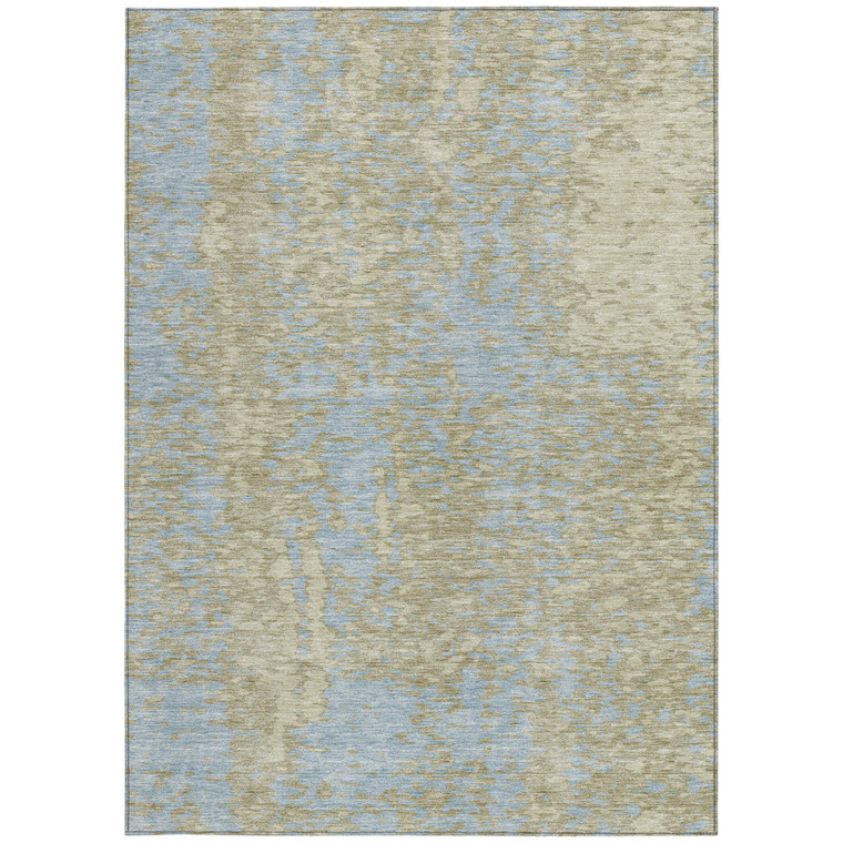 3' X 5' Beige And Blue Abstract Washable Indoor Outdoor Area Rug - 880016469905