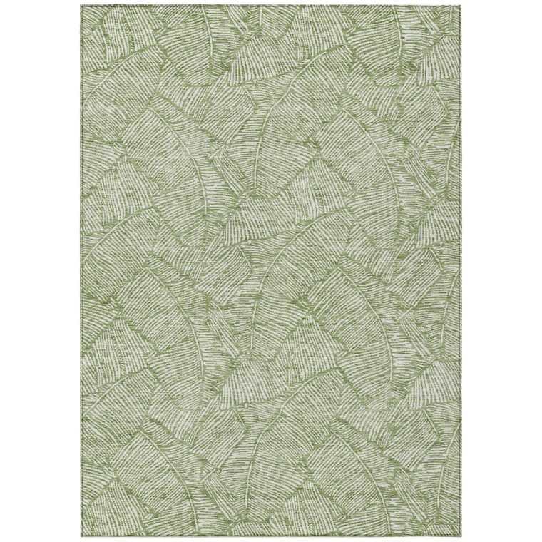 3' X 5' Green And Ivory Floral Washable Indoor Outdoor Area Rug Transitional Style - Green, Ivory Color