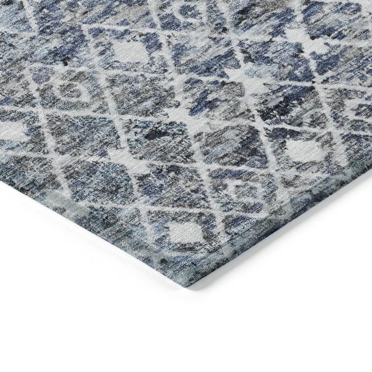 3' X 5' Blue And Silver Argyle Washable Indoor Outdoor Area Rug
