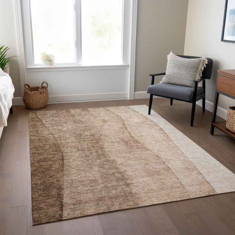 5' X 8' Brown And Beige Ombre Washable Indoor Outdoor Area Rug