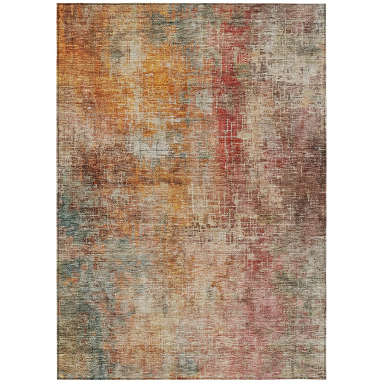 3' X 5' Tan Copper And Terra Cotta Abstract Washable Indoor Outdoor Area Rug