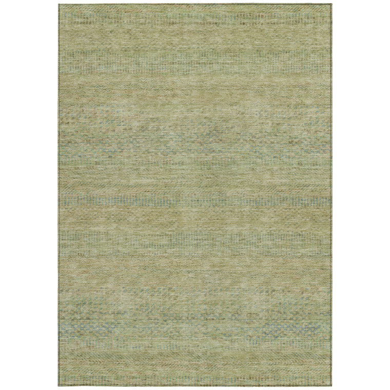 5' X 8' Wheat And Sage Striped Washable Indoor Outdoor Area Rug